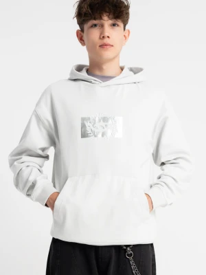 Biała bluza z kapturem z nadrukiem z haftem z przodu Reporter
