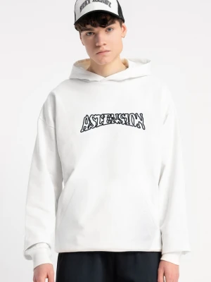 Biała bluza z kapturem z przestrzennym haftem z przodu Reporter