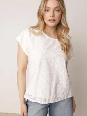 Biała Bluzka Bawełniana z Ażurowymi Wycięciami Ryrlea j&x