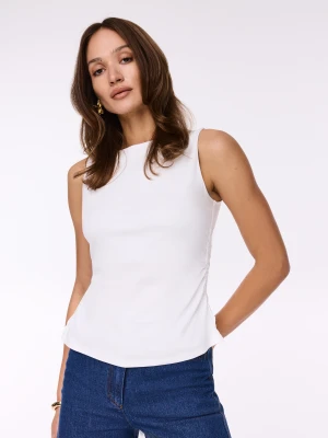Biała bluzka bez rękawów z jedwabiem TARANKO