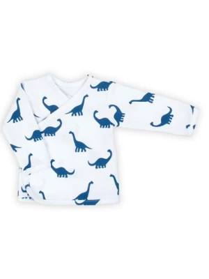 Biała bluzka kopertowa niemowlęca- niebieskie dinozaury Nicol