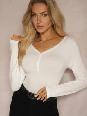 Biała Bluzka Longsleeve z Guziczkami Przy Dekolcie Kaivenna glo-story
