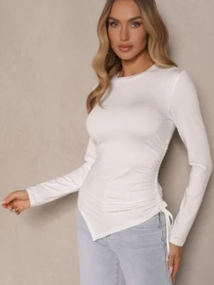 Biała Bluzka Longsleeve z Wiskozą o Asymetrycznym Kroju ze Ściągaczem Zepilda by swan