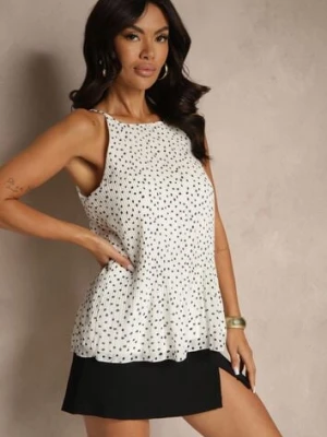 Biała Bluzka na Ramiączkach w Groszki Zdobiona Plisami Filavra sublevel