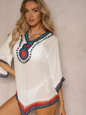 Biała Bluzka Narzutka w Stylu Boho z Rękawem 3/4 Dimiara r&f fashion