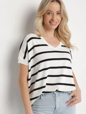 Biała Bluzka o Kroju Nietoperza w Paski Nolvesin elsa.m by may