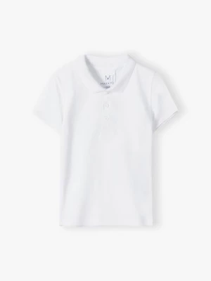 Biała bluzka polo z krótkim rękawem bawełniana dla chłopca 5.10.15.