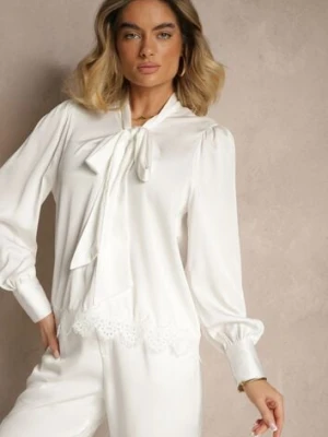 Biała Bluzka Wiązana Przy Dekolcie z Ażurową Koronką na Dole Haliritia elsa.m by may