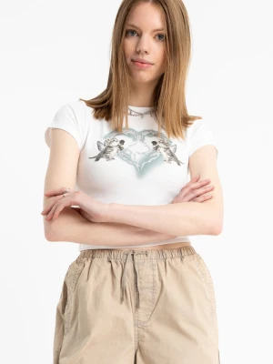 Biała bluzka z autorską grafiką z przodu Reporter