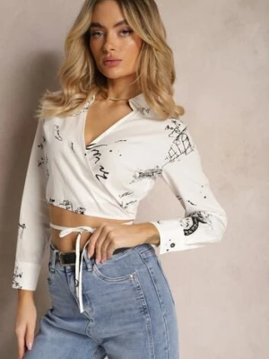 Biała Bluzka z Bawełny o Krótkim Kroju z Nadrukiem i Napisami Darnitha miss poem