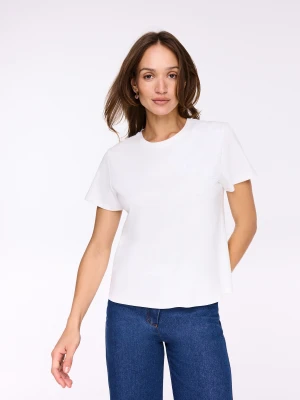 Biała bluzka z bawełny z cekinowym haftem TARANKO