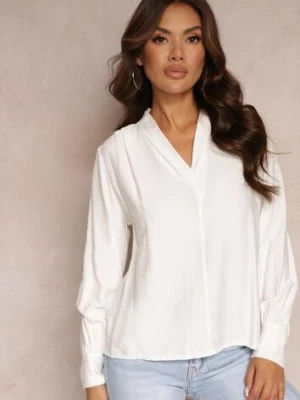 Biała Bluzka z Bufiastymi Rękawami i Trójkątnym Dekoltem Hilko j studio