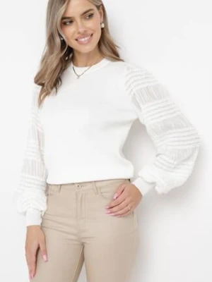 Biała Bluzka z Bufiastymi Transparentnymi Rękawami Flimona elsa.m by may