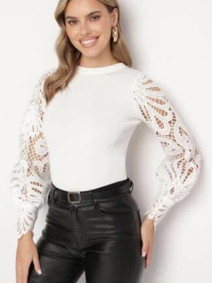 Biała Bluzka z Długimi Ażurowymi Rękawami Chaleta elsa.m by may