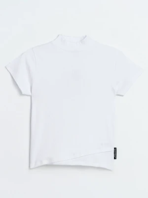 Biała bluzka z dzianiny prążkowanej z asymetrycznym przodem Reporter