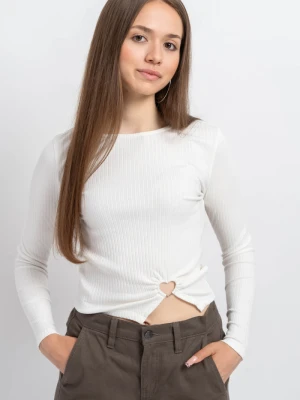 Biała bluzka z dzianiny prążkowanej z ozdobnie marszczonym dołem Reporter