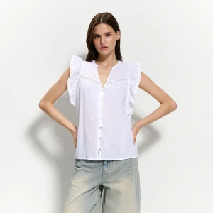 Biała bluzka z falbanką i koronką House