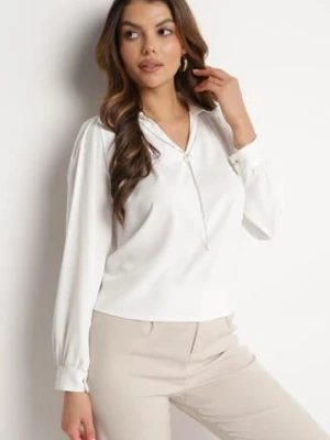 Biała Bluzka z Kołnierzem i Łańcuszkami Verbora j&x