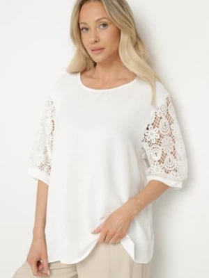 Biała Bluzka z Koronkowymi Rękawami Jenavessa j&x