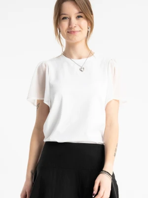 Biała bluzka z krótkimi ozdobnymi rękawami Reporter