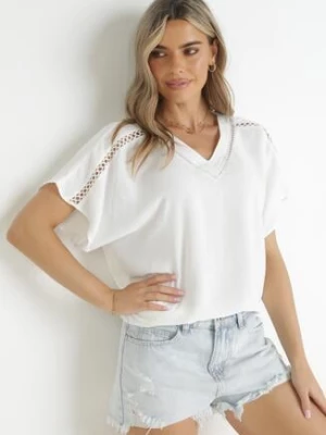 Biała Bluzka z Krótkimi Rękawami i Ażurowymi Wstawkami Tessica