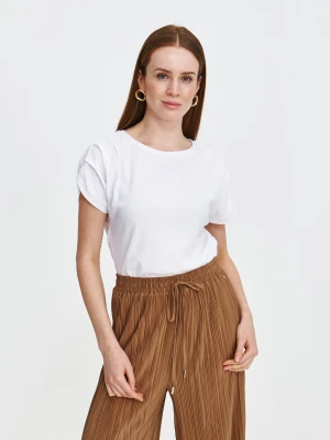 Biała bluzka z marszczeniem na rękawach Top Secret