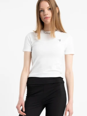 Biała bluzka z minimalistyczną aplikacją z krótkimi rękawami Reporter