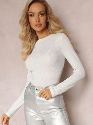 Biała Bluzka z Ozdobną Metaliczną Nicią i Długim Rękawem Aniango by swan