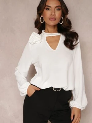 Biała Bluzka z Ozdobnym Kwiatem Tolna j studio