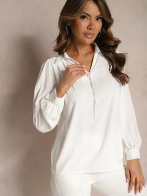 Biała Bluzka z Ozdobnymi Łańcuszkami w Cyrkonie Klebia j&x