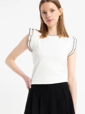 Biała bluzka z ozdobnymi rękawami Reporter