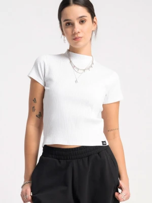 Biała bluzka z półgolfem z dzianiny prążkowanej Reporter