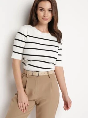 Biała Bluzka z Prążkowanej Wiskozy w Paski z Guzikami na Ramionach Nreana elsa.m by may