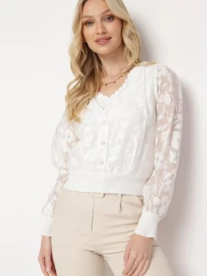 Biała Bluzka z Przeźroczystego Materiału Zapinana na Ozdobne Guziki Aviorena elsa.m by may