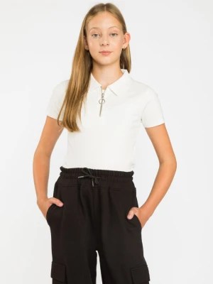 Biała bluzka z suwakiem z krótkimi rękawami Reporter