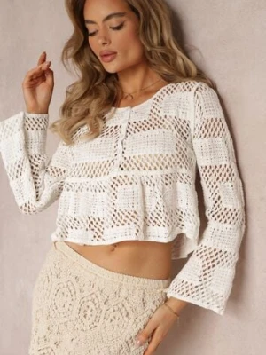 Biała Bluzka z Szydełkowej Bawełny z Ozdobną Falbaną Vemni rosa