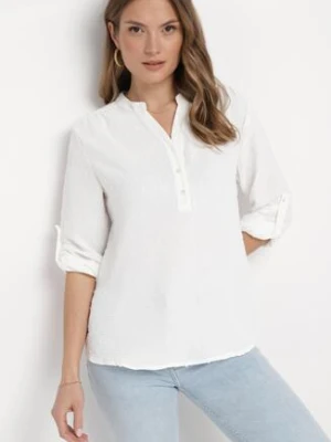 Biała Bluzka z Tkaniny Plumeti z Guzikami Irlena melya by melody