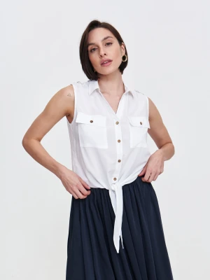 Biała bluzka z wiązaniem u dołu Top Secret