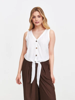 Biała bluzka z wiązaniem u dołu Top Secret