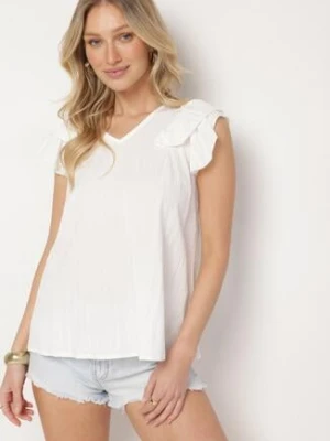 Biała Bluzka z Wiskozą Ozdobiona Falbankami Divestra j studio