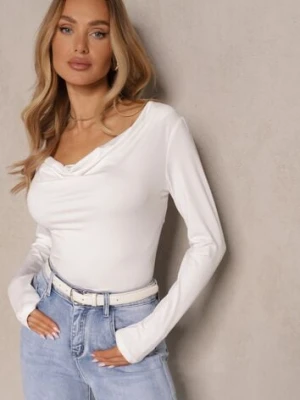 Zdjęcie produktu Biała Bluzka z Wiskozą w Eleganckim Stylu z Dekoltem Woda Tathelena