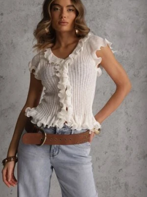 Biała Bluzka z Wiskozą w Prążki z Falbanami Eunione elsa.m by may