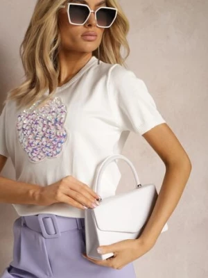 Biała Bluzka z Wiskozy Ozdobiona Cekinami i Kryształkami Chaina elsa.m by may