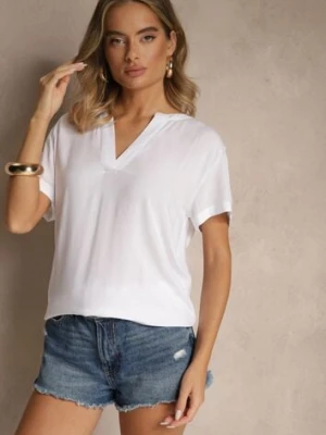 Biała Bluzka z Wiskozy z Dekoltem w Serek Savelae sublevel