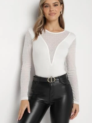 Biała Bluzka z Wiskozy z Prześwitującymi Elementami na Rękawach i Dekolcie z Brokatem Irimarae metro five