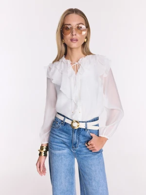 Biała bluzka z żabotem TARANKO