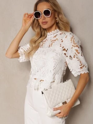 Biała Bluzka ze Stójką z Ażurowej Koronki Nariras elsa.m by may