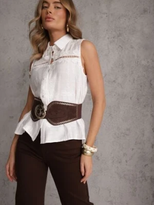 Biała Boho Koszula z Wiskozy Bez Rękawów Zdobiona Haftem Melirianne romee's