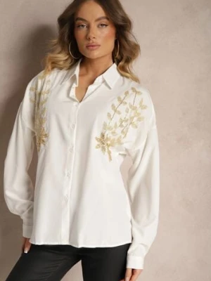 Biała Casualowa Koszula Ozdobiona z Przodu Aplikacją Nestalisa h&s