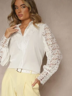 Biała Casualowa Koszula Zapinana na Guziki Nestaila h&s